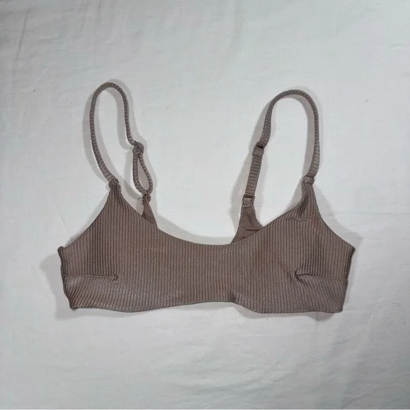 Aerie Ribbed Scoop Bikini Beige Top Size Small - Picture 2 of 6